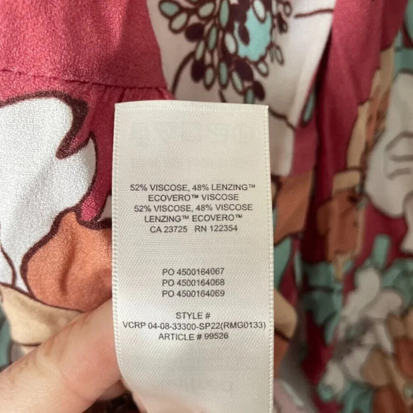 Aritzia Wilfred Lambrusco Tiered Mini Dress Dress Warm Red Subtle Mint Floral - Picture 9 of 9